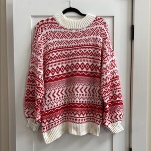 Pink Lily Red and White Crew Neck Sweater